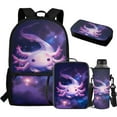 thumbnail image 1 of Yuyamidu Axolotl Bookbag with Lunch Box for Girls 5-6 Galaxy Backpack and Lunch Bag Pencil Case Water Bottle Cover Cute School Bags for Kids 2nd Grade Middle School Book Bag Set of 4, 1 of 7