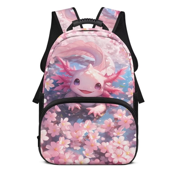 Yuyamidu Axolotl Girls Backpacks Elementary School Bookbag Pink Cherry Blossom Backpack Junior Students Schoolbag Kids Youth Shoulder Bag Casual Travel Beach Daypack