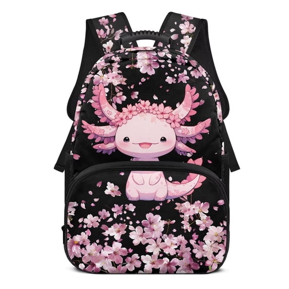 Yuyamidu Axolotl Kids School Backpack for Girls Pink Cherry Blossom Kids Teens School Bookbag Elementary Primary Schoolbag Bagpack for Students