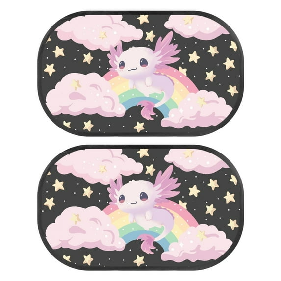 Yuyamidu Axolotl Rear Window Sun Shade for Car Rainbow Car Side Window Shade Summer Sun Shade Blocker 2 Pack Cute Sunshade for SUV Van Auto Accessories