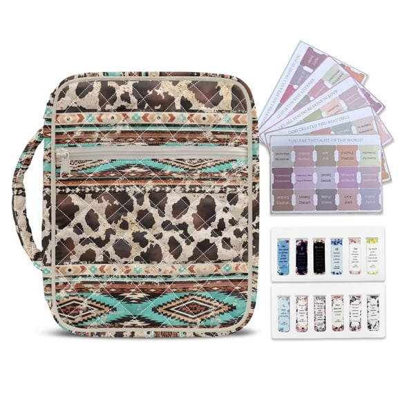 Yuyamidu Aztec Bible Covers for Women Cow Print Quilted Bible Case with Handle and Zipper Pocket Fashion Lightweight Christian Gifts for Church Study