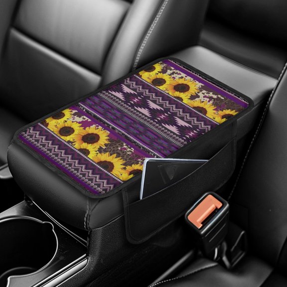 Yuyamidu Aztec Ethnic Auto Armrest Pad Cover Car Accessory Sunflower Vehicle Armrest Seat Box Cover Protector Fit Most Truck Sedan Van Purple Car Armrest Cover