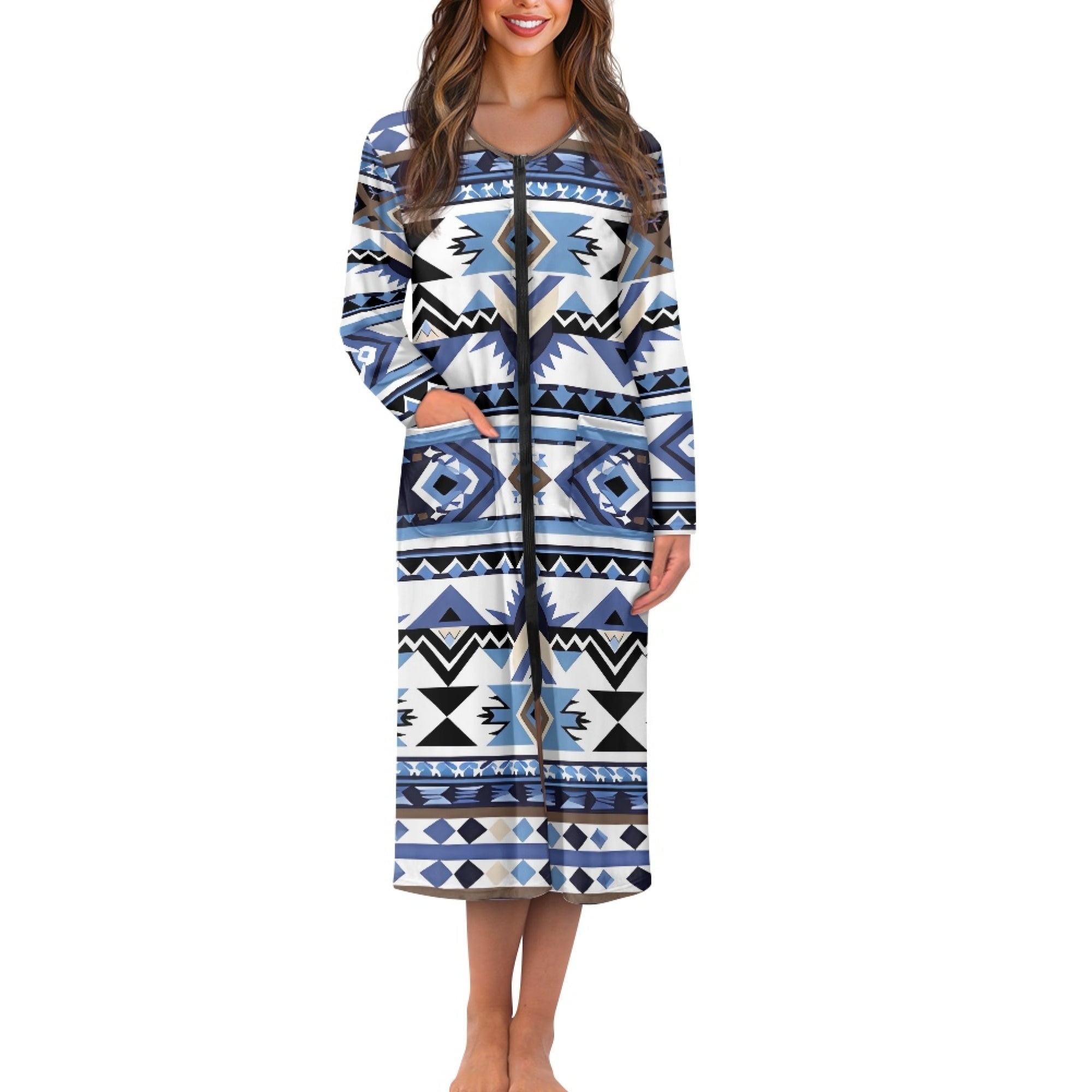 Long Aztec Robe Yuyamidu Aztec Ethnic Gemoetric Bathrobe Sleepwear for Women ...