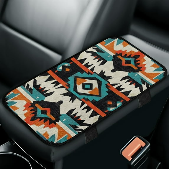 Yuyamidu Aztec Ethnic Gemoetric Car Armrest Cover Winter Car Armrest Pad Flannel Car Center Console Armrest Cushion Cover Warm Auto Accessories for Most Vehicles