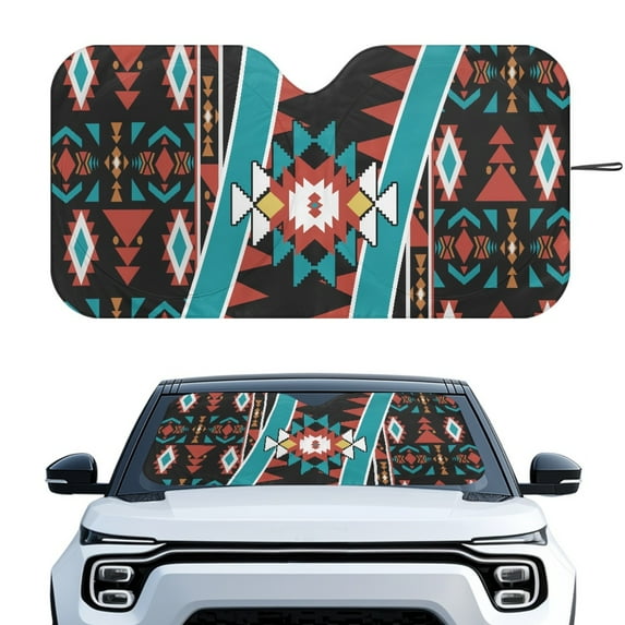 Yuyamidu Aztec Ethnic Gemoetric Car Sunshade for Windshield Easy to Install Auto Front Window Sun Shade for Car Van Hatchback Car Shield Sun Protector