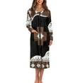 thumbnail image 1 of Yuyamidu Aztec Ethnic Gemoetric Front Zipper Bathrobe for Plus Size Women After Shower Bath Robes Breathable Long Sleeve Nightgowns Dress Size 4XL Stretchy Robe with Pockets, 1 of 7