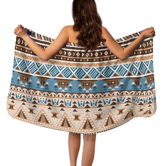 Yuyamidu Aztec Ethnic Gemoetric Shower Wrap for Women Multipurpose Bath Wrap Towels with Pocket Mid Length Spa Towel Wrap Size XL Lightweight Washcloth for Beach Sport