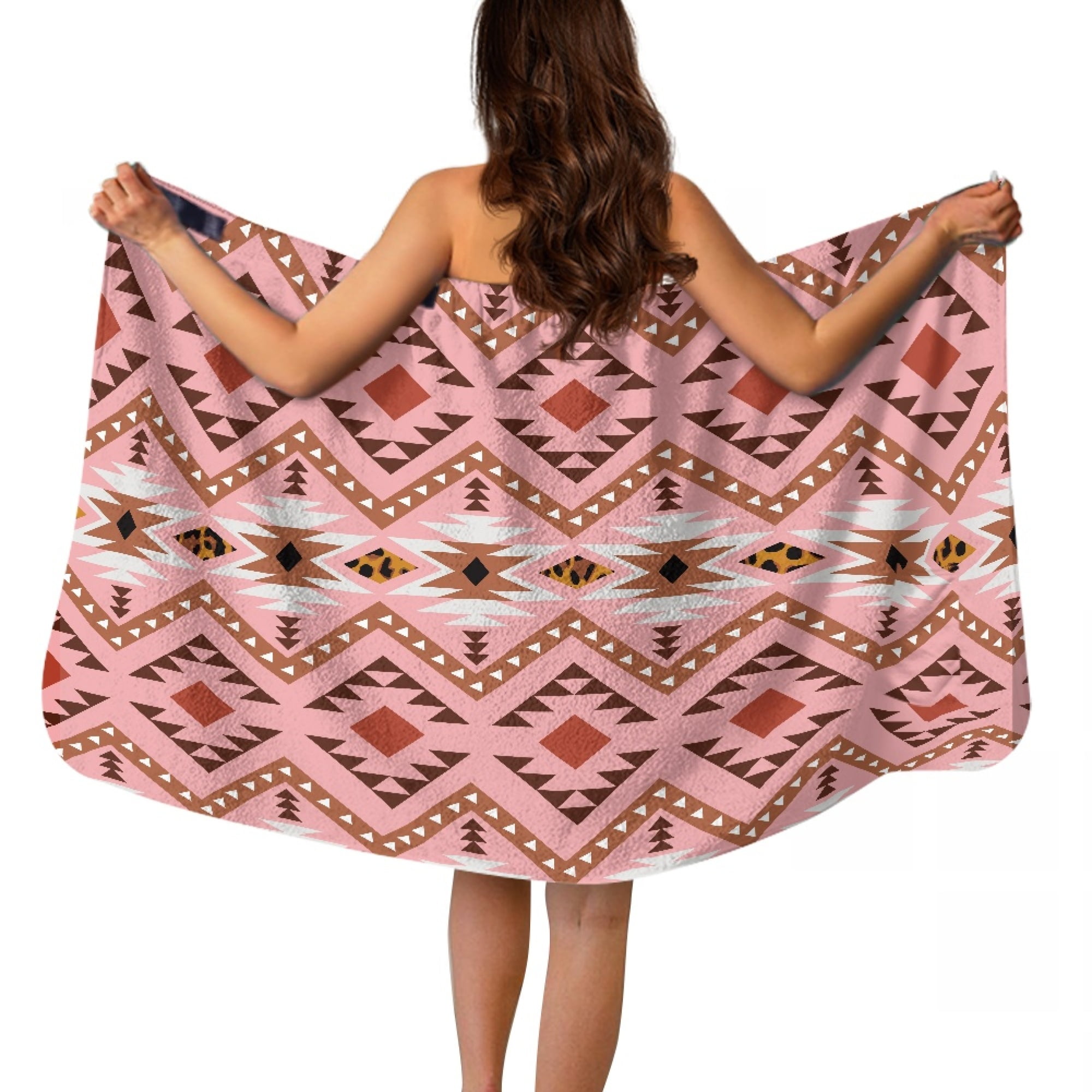 Yuyamidu Aztec Ethnic Gemoetric Shower Wrap for Women Pink Bath Wrap Quick Dry Bath Body Towel Wrap Lightweight Knee Length Bath Towels Spa Shower Wrap Robe Size L
