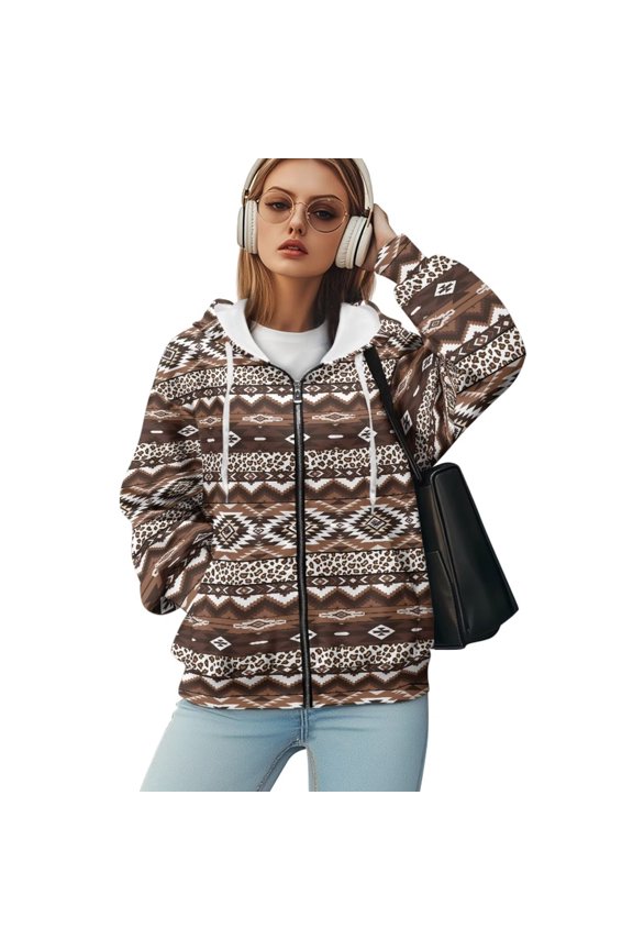 Aztec Jacket Women Sweatshirt Oversized Hoodies for Women Y2k Zip Up Hoodie Plus Size Clothing Ladies Winter Jacket Long Sleeve Sweatshirts 4XL