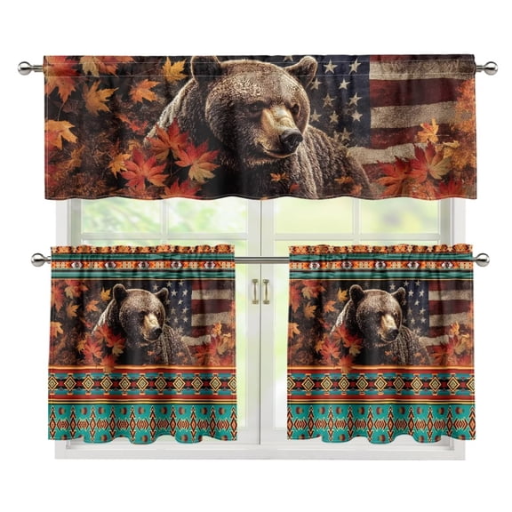 Yuyamidu Aztec Kitchen Curtains and Valances 3 Panel Set Bear Blackout Curtains for Bedroom Easy to Install Contemporary Trendy Valances for Living Room Bathroom