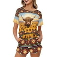 thumbnail image 1 of Yuyamidu Aztec Pjs for Women Set 2 Pieces Casual Scoop Neck Pajama Tops with Shorts Size L Sunflower Short Sleeve Sleepwear Highland Cow Home Wear Lounge Wear, 1 of 7