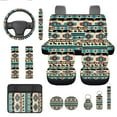 thumbnail image 1 of Yuyamidu Aztec Tribal Gemoetric Car Seat Cover for Sedan SUV Green Steering Wheel Cover Seatbelt Pads Armrest Cover Auto Headrest Covers Coasters Keychain, 13 pcs set, 1 of 6