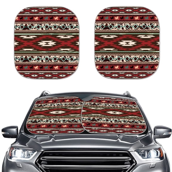Yuyamidu Aztec Tribal Gemoetric Car Sun Shade Windshield Red Windshield Cover Car Accessories for Audo Truck Van 2 Pcs Easy to Install Sun Visor for Car Windshield