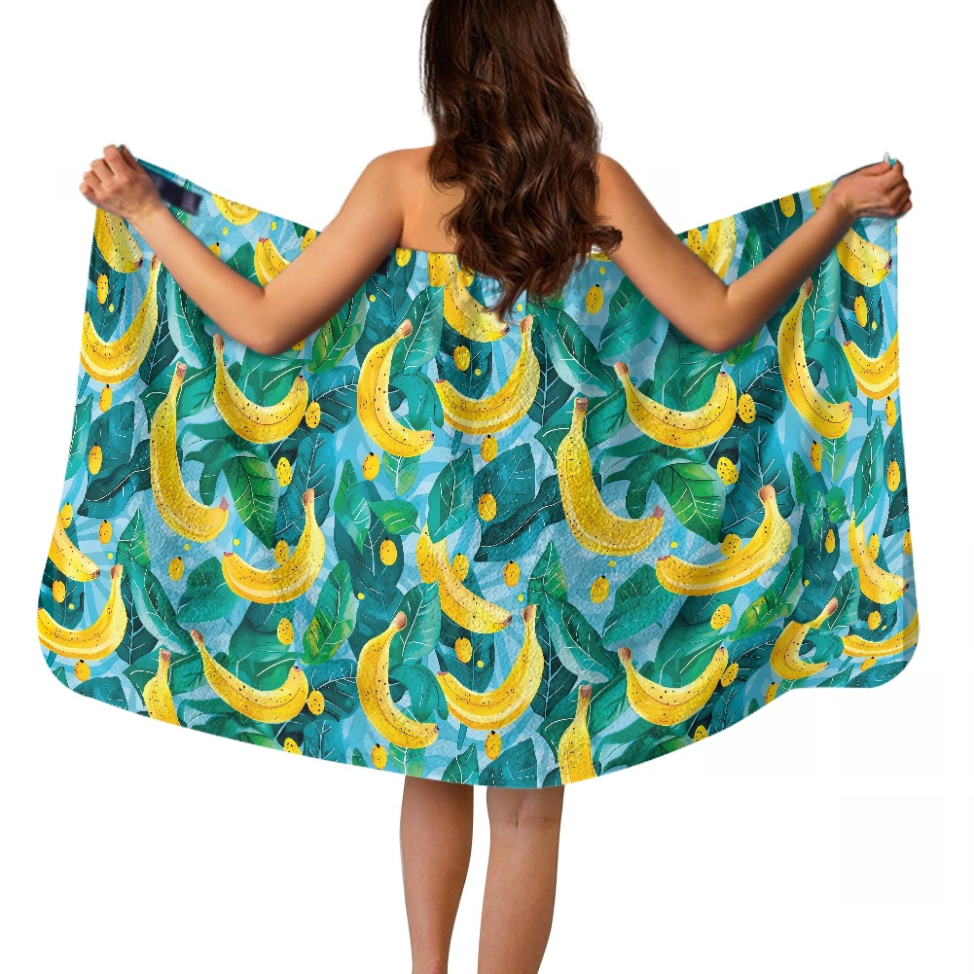 Yuyamidu Banana Bath Wrap Towels for Women Palm Leaves Towel Wrap for Spa Bathroom Knee Length Shower Wrap with Pocket Reusable Bath Towels Elastic Washcloth Size XL