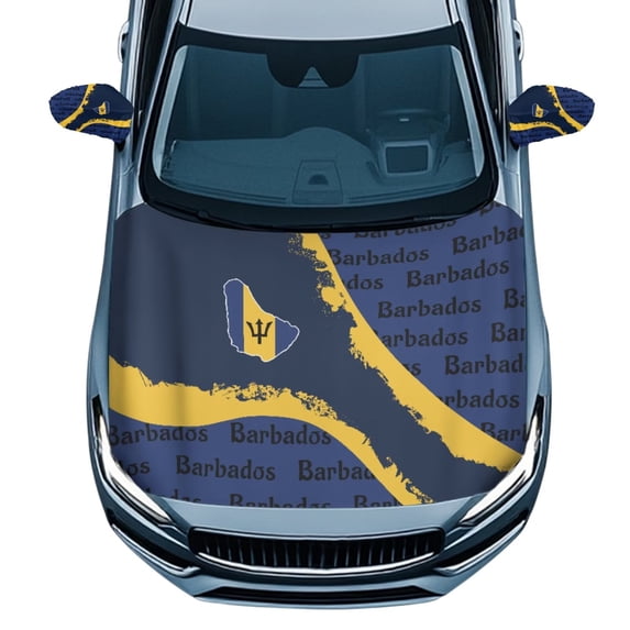 Yuyamidu Barbados Flag Car Hood Cover with Auto Side View Mirror Cover Washable Car Front Hood Cover with Elastic Band 3 PCS Auto Accessory for Most Cars Sedans