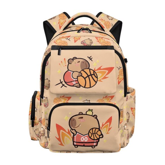 Yuyamidu Basketball Capybara Backpack for Boys Ages 6-8 1st-3rd Grade 17 Inch Waterproof Lightweight Rugged Bookbag with Multi Pocket & Padded Shoulder Straps Back to School Gifts