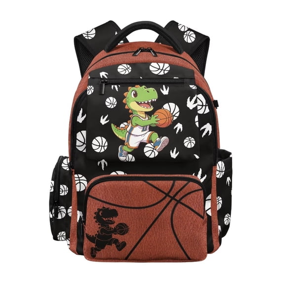 Yuyamidu Basketball Dinosaur Backpack for Kids 5-7 Boys Waterproof Lightweight Multi Pocket Bookbag with Padded Shoulder Straps for Preschool to 2nd Grade Back to School Gifts