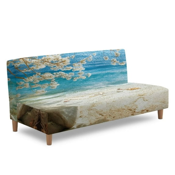 Yuyamidu Beach Print Futon Cover Armless Sofa Covers Breathable Armless Futon Bed Cover with Elastic Edge Breathable Rv Jackknife Sofa Covers Gift for Friends