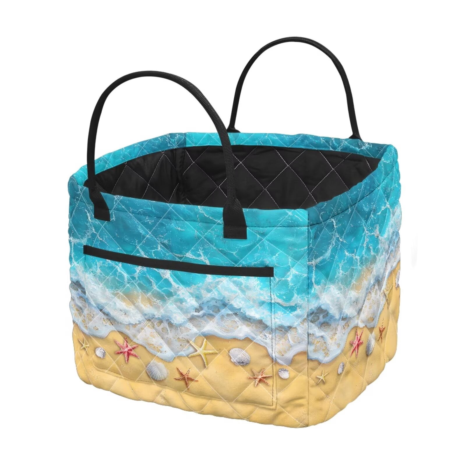 Yuyamidu Beach Starfish Fabric Storage Basket 6.39 Gal Quilted Storage Basket Portable Folding Storage Laundry Nursery Hamper for Nursery Bedroom Living Room