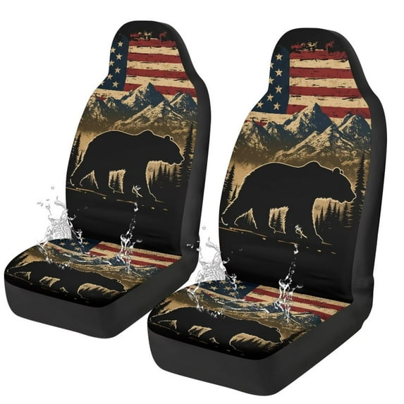 Yuyamidu Bear Car Seat Covers Set of 2 Waterproof Front Seat Covers American Flag Front Seat Cover Universal Fit for Auto Truck Van SUV