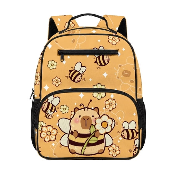 Yuyamidu Bee Capybara Preschool Backpack for Boys Girls, 13.5 Inch Polyester School Backpack with Padded Shoulder Straps and Organized Storage