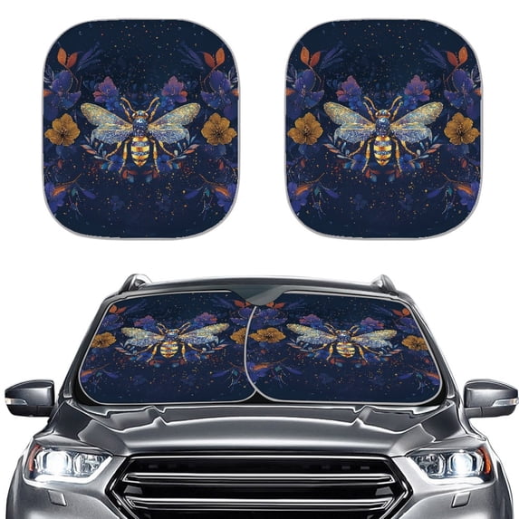 Yuyamidu Bee Car Window Sun Shades Front Windshield Cover Decorative Accessories 2 Pack Flower Car Front Window Shades Universal Fit Most Car SUV Van