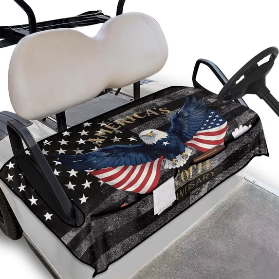 Yuyamidu Black American Flag 250th Golf Cart Seat Covers for Club Car Seat Towel Blanket with 4 Front Pockets for 2 Person Golf Cart Seat Blanket Travel Sports Golf Cart Accessories