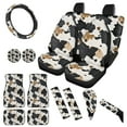 thumbnail image 1 of Yuyamidu Black Brown Cow Print Car Front Rear Seat Covers Full Set Cute Car Floor Mats Steering Wheel Cover Seat Belt Pads Coasters Handbrake Cover Set, 15 PCS, 1 of 6