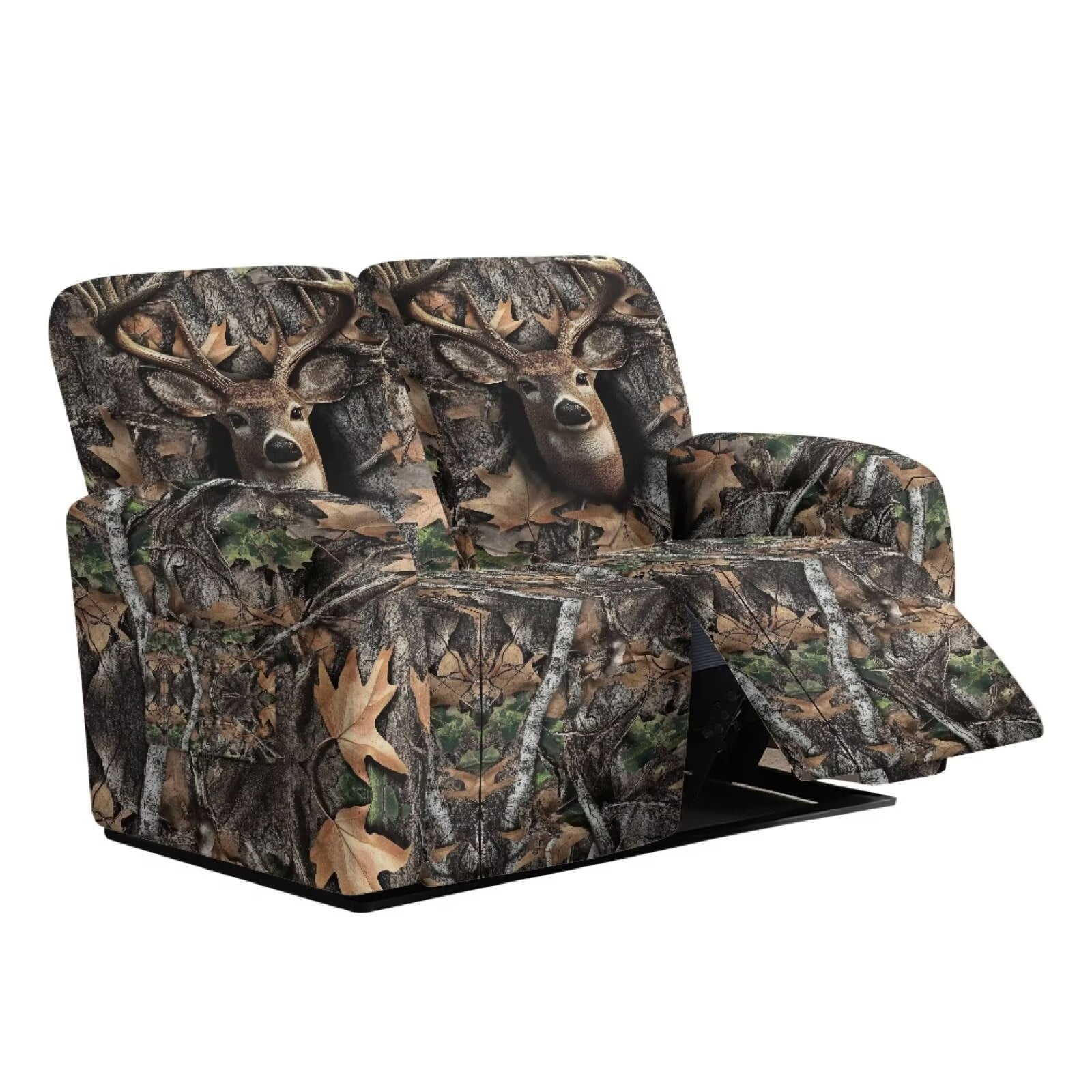 Yuyamidu Black Camo Loveseat Recliner Covers 2 Seater Hunting Branch Recliner Loveseat Slipcover with Elastic Edge Breathable Furniture Protector