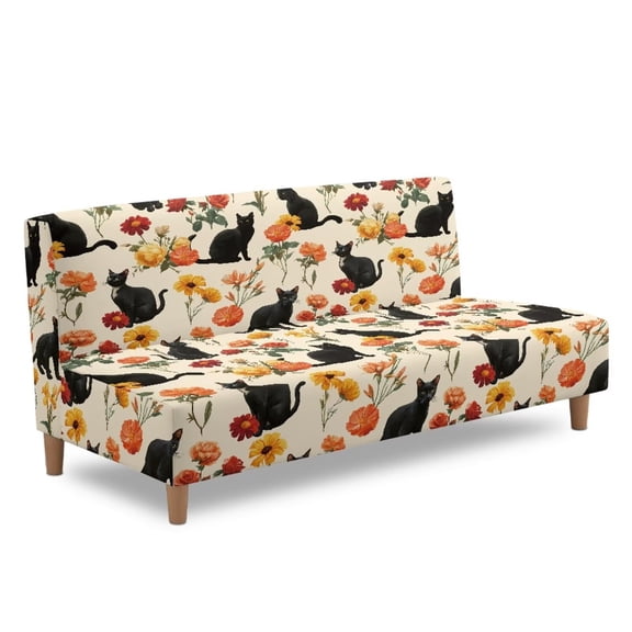 Yuyamidu Black Cat Futon Cover Armless Sofa Covers Breathable Futon Covers Slipcover Easy to Install Rv Jackknife Sofa Covers Soft Furniture Protector Gift for Holiday