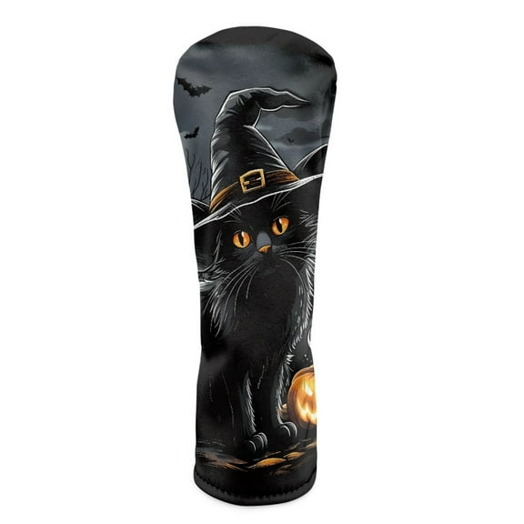 Yuyamidu Black Cat Golf Club Head Covers Halloween Driver Headcover Hybrid Headcover Fairway Wood Head Covers PU Leather for Golf Clubs