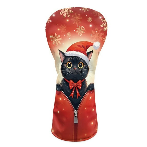 Yuyamidu Black Cat Leather Golf Club Head Covers Christmas Driver Fairway Wood Hybrid Golf Head Cover Waterproof Golf Headcovers for Women Men, Red