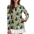 thumbnail image 1 of Yuyamidu Black Cat Long Sleeve Golf Shirts for Women Colorful Flowers Tennis Tops Casual Quarter Zip Athletic Shirt Slim Fit Activewear Size M, 1 of 8