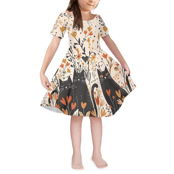 Yuyamidu Black Cat Princess Dress Up for Girls 13-14 Kid Cute A-Line Skater Swing Dress for Casual School Kawaii Short Sleeve Crewneck Party Dresses Summer Beach Dress
