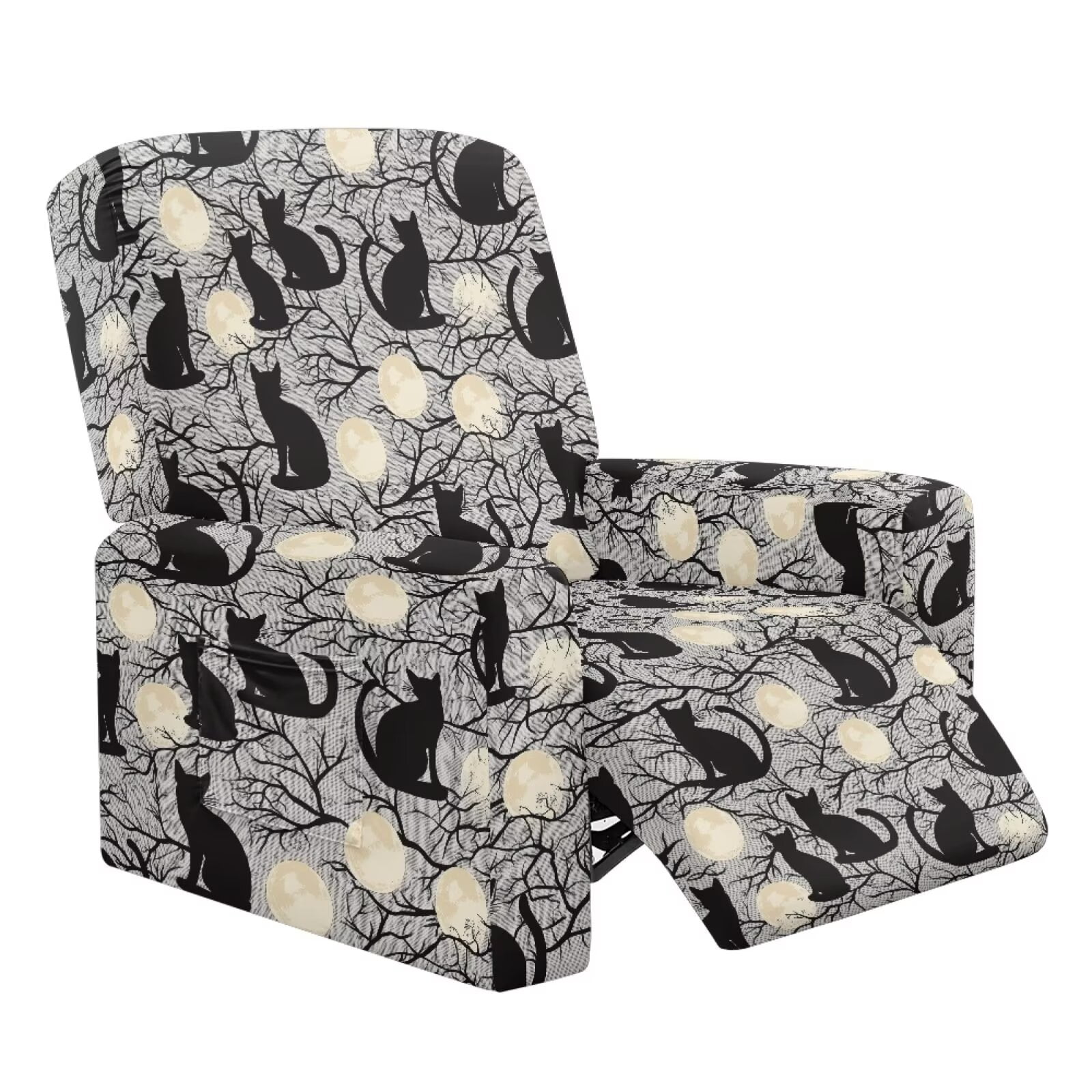 Yuyamidu Black Cat Reclining Chair Covers 4 Pieces Comfortable Recliner Sofa Slipcovers with Pocket Replacement Lazyboy Cover for Recliner Chair Gift for Friends