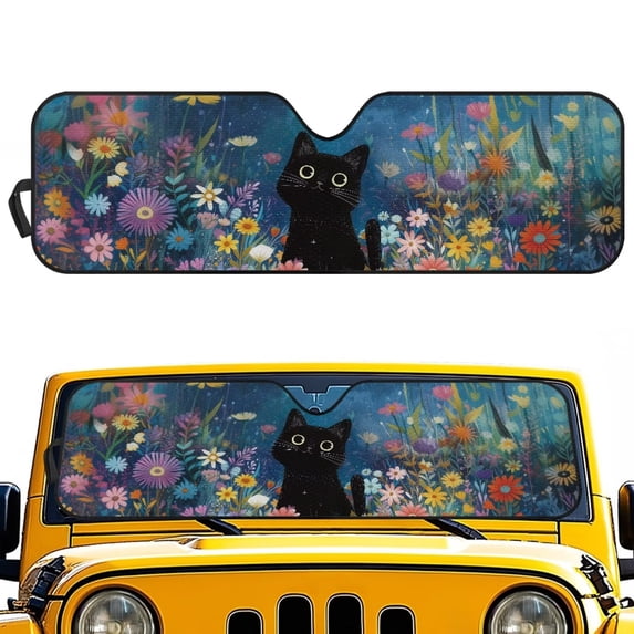 Yuyamidu Black Cat Windshield Sun Visor Sunshade Sun Shield for 2007-2018 Jeep Wrangler JK JKU & 1997-2006 Jeep Wrangler TJ LJ, Blue