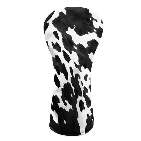 Yuyamidu Black Cow Print Golf Club Head Covers Driver Fairway Wood Hybrid Golf Head Cover PU Leather Golf Headcovers