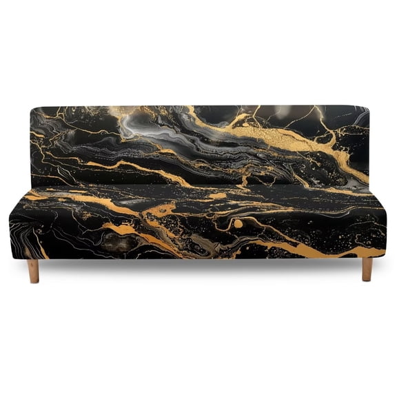 Yuyamidu Black Marble Futon Cover Armless Sofa Covers Non Slip Stretch Futon Slipcover with Elastic Edge Easy to Install Sofa Bed Slipcover Protector Gift for Holiday