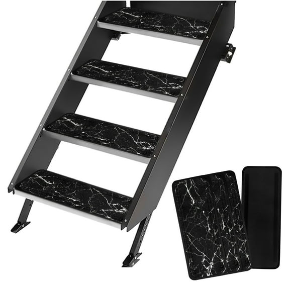 Yuyamidu Black Marble Print RV Step Covers 4 Pack Non-Slip RV Step Rug 19.5" x 7.5" RV Step Carpet Universal RV Stair Covers for Travel Trailers, Motorhome