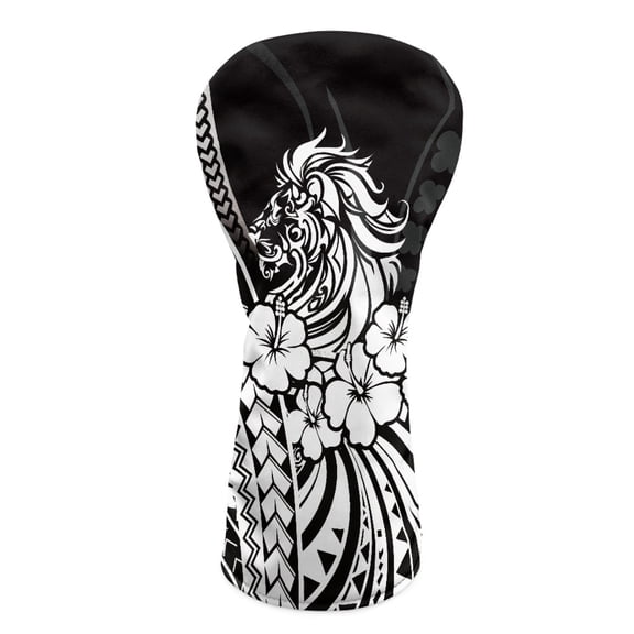 Yuyamidu Black Polynesia Hibiscus Golf Club Head Cover with Soft Lining Horse Driver Headcover PU Leather Golf Club Cover for Women Men Golf Gift for Golfers
