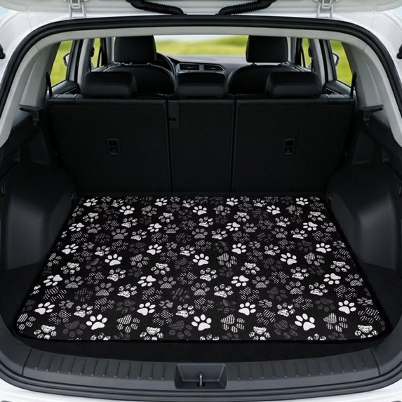 Yuyamidu Black White Paw Cargo Liner for Cars SUVs Trucks, 29 x 39 Inch Non-Slip Rear Trunk Mat, Machine Washable Vehicle Interior Decor Fits Most Auto
