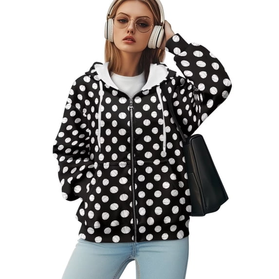 Yuyamidu Black Zip Up Hoodie Women Weighted Hoodie Oversized Sweatshirt for Women Sweat ShirtSweat Shirt Polka Point Womens Crewneck Sweatshirt M