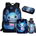thumbnail image 1 of Yuyamidu Blue Axolotl Kids School Backpack Set, 4 Pieces with Lunch Bag, Pencil Case and Water Bottle Carrier, Large Capacity Backpack for Elementary, Middle School and Travel, 1 of 7
