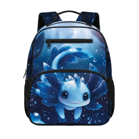 Yuyamidu Blue Axolotl Toddler Preschool Backpack for Boys Girls, 13.5 Inch Kids School Bag with Padded Shoulder Straps and Multi-Pocket Storage for Daycare