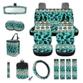 thumbnail image 1 of Yuyamidu Blue Aztec Ethnic Car Front Back Seat Covers with Car Steering Wheel Cover Seat Belt Pads Cup Coasters Garbage Cans Rear View Mirror Cover Keychain Air Vent Storage Holder Set of 15, 1 of 7