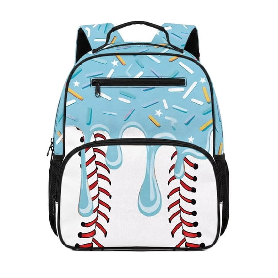 Yuyamidu Blue Baseball Preschool Backpack for Boys Girls, 13.5 Inch Polyester School Backpack with Padded Shoulder Straps and Organized Storage
