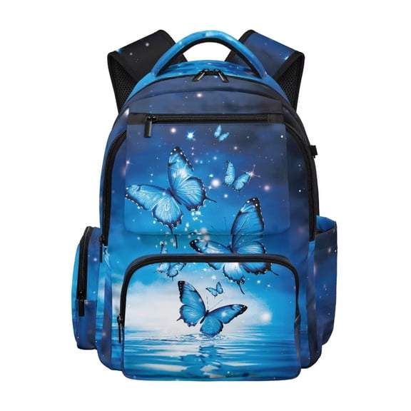 Yuyamidu Blue Butterfly Backpack for Girls 10-12 5th Grade 17 Inch Lightweight Multiple Compartments Bookbag with Padded Shoulder Straps Back to School