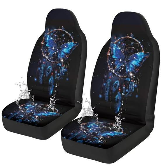 Yuyamidu Blue Butterfly Car Accessories Sets 2 Pcs Auto Front Seat Covers Dream Catcher Car Seat Cover Sets for Women Car Interior Seat Cushion
