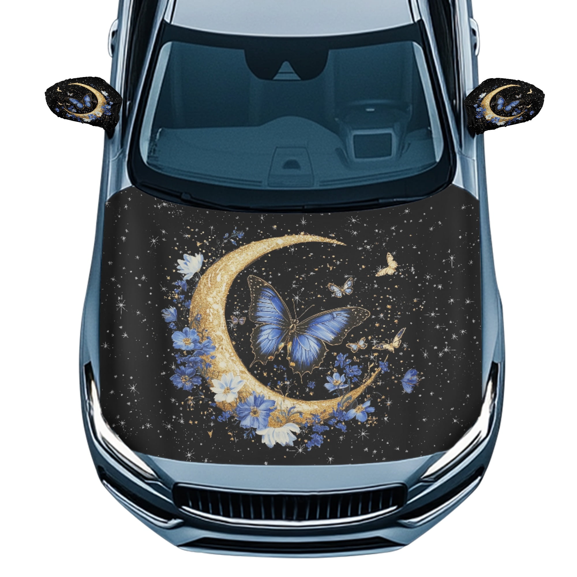 Yuyamidu Blue Butterfly Car Hood Cover Moon Car Mirrors Protector 3 ...