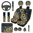 thumbnail image 1 of Yuyamidu Blue Butterfly Car Seat Covers Set 14pcs Sunflower Steering Wheel Cover Seat Belt Pads Armrest Cover Headrest Covers Key Ring Coasters for Women, 1 of 7
